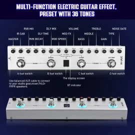 TUOMO M-VAVE Tank-B Pedal de Guitarra Multiefectos Graves con 36 Preajustes Editables, Coro, Amplificador, Retardo, Reverberación, MOD, IR CAB, Grabación de Música, Sintonizador, BT, Para Bajos