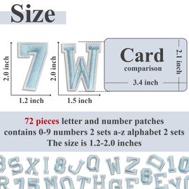Letter and Number Iron On Patches, A-Z Alphabet and Numbers 0-9 Embroidery Applique Patch, DIY Decorative Heat Press Patches for Clothing Jeans Jackets Backpacks Hats (Light Blue 72 Pcs)