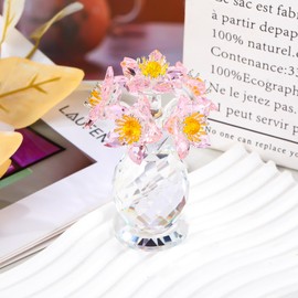 Arikyrist Pink Crystal Floral Glass Flower Bouquet Figurine Collectible Ornaments Gifts for Wife Women Tabletop Centerpieces Home Decor