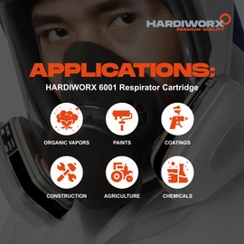 HARDIWORX 6001 Filter Cartridges for Respirator, Particulate P100 Filter, for Half and Full Face Pieces 6200, 6800, 7200, FF-400 Series, Respirator p100 Against Organic Vapors, 6001 Cartridge 1 Pair
