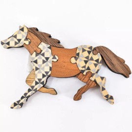 Northwoods Natural Wood Running Horse Parquetry Jigsaw Pattern Magnet