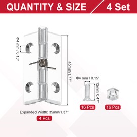 sourcing map Small Acrylic Hinges Plastic Spring Clear Hinge 45 x 35mm Continuous Piano Folding Hinges with Hole and Screw for Aquarium Lid Crafts Display Stand Pack of 4