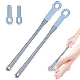 Ubitree Toe Cleaning Brush, 2pcs 15.7" Long Handle Toe Gap Cleaning Brush Shower Foot Scrubber with Replacement Brush Head, Soft Silicone Foot Toe Exfoliating Brush for Seniors, Elderly, Men, Women