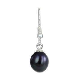 SilberDream Earrings Freshwater Cultured Pearl Black 9 mm 925 Sterling Silver Open Earrings SDO148S