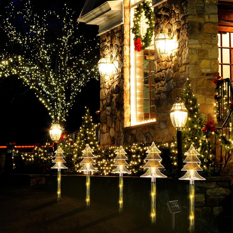 ILLUMINEW Christmas Outdoor Decorations, Solar Tree Pathway Lights, 5 Pack