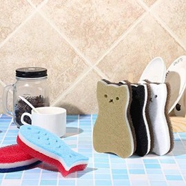 Haskoss 8 Pcs Kitchen Scrubs Sponge Cat Fish Cleaning Sponge Dish Scrubber Anti-Scratch Multipurpose Sponge