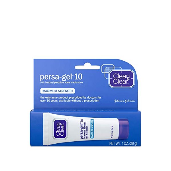 Clean & Clear Persa-Gel 10 Acne Medication Spot Treatment with Maximum Strength 10% Benzoyl Peroxide, Pimple Cream & Acne Gel Medicine for Face Acne with Benzoyl Peroxide Medication, 1 Oz (Pack of 4)