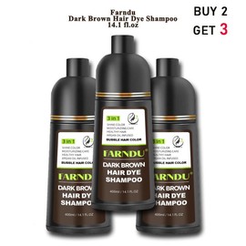 FARNDU Hair Dye 3-in-1 Shampoo Haircare, Cover Gray Hairs, 10 Mins Hair Coloring, Plant Extracts, Long Lasting, Mild, Moisture (400 mL):_Buy 2 Get 3 - Dark Brown-Discount Package