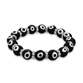 Bling Jewelry Turkish Black White Evil Eye Glass Bead Stretch Bracelet for Women Teens Rondelle Crystal Spacers for Protection and Good Luck
