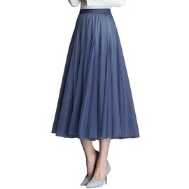 [syvent] Women's 55/75/80/85/90cm Tulle Maxi Skirt, Elastic Waist, Tulle Skirt, Long, Mid-Calf Length, Chiffon, Dance Skirt, 24-navy
