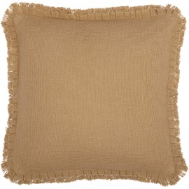 VHC Brands Burlap Solid Color Cotton Farmhouse Bedding Square 18x18 Filled Pillow, Natural Tan