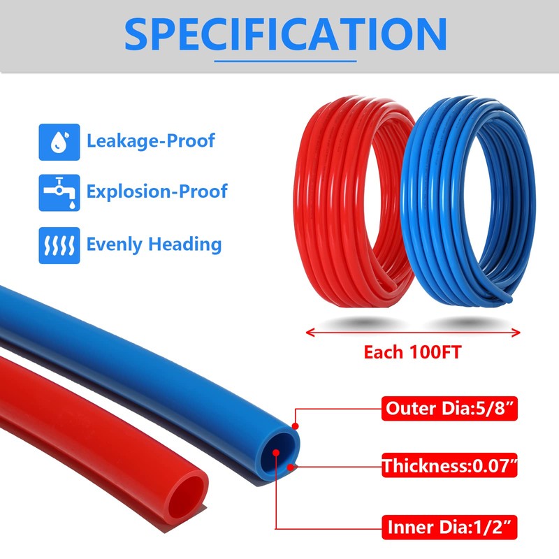 GUOFIS 1/2 Inch PEX-B Pipe,2 Rolls Blue & Red Each