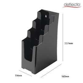 Deflecto Countertop Black 4 Tier 4 Pocket 1/3 A4 (DL Size) Portrait Multi-Tier Literature Holder Magazine File Holder Leaflet Holder Wall Mounting