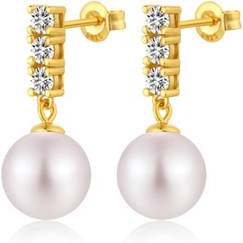 Pearl Earrings Silver Pearl Earrings Pearl Drop Earrings Pearl Earrings for Women Sterling Silver Dangle Pearl Earrings Gold White Faux Pearl Earrings Gold Pearl Lever Back Earrings CZ Pearl Earrings