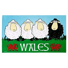 Welsh Tea Towel Wales Black White Sheep Red Dragon Souvenir Novelty