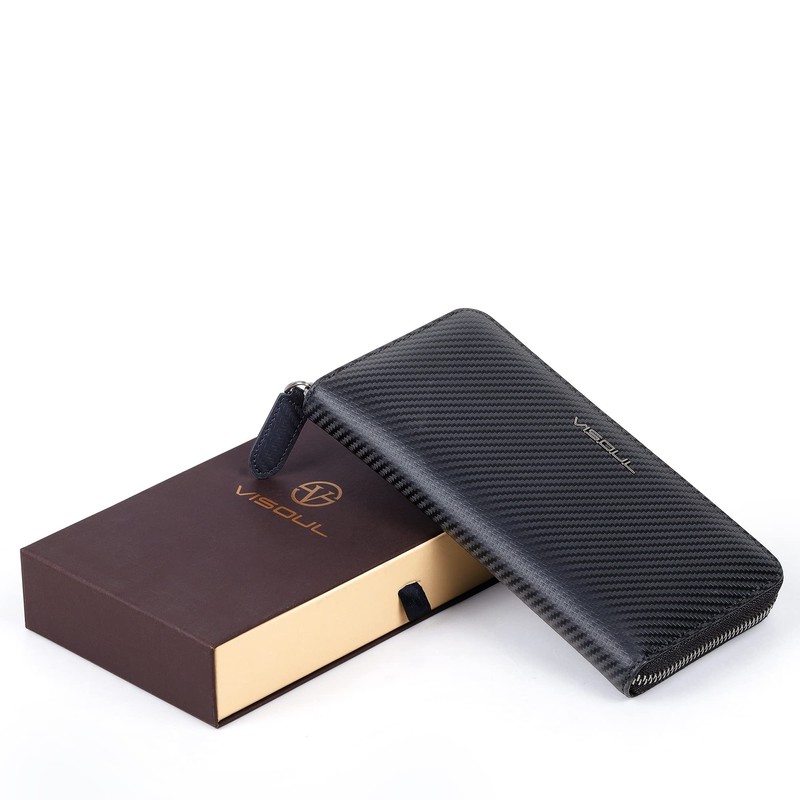 VISOUL Leather Long Zipper Cash Wallets for Men with RFID