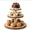 3-Tier Round Wooden Cupcake Stand, Rustic Natural Bark Wood Dessert