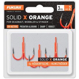 Fukura Solid X Orange Treble Hooks Size 2 Pack of 3