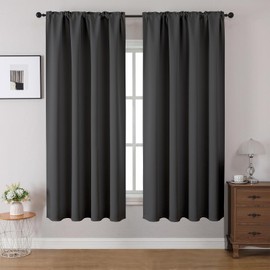 CUCRAF Blackout Curtains 54 inches Long 2 Panels Set for Bedroom, Dark Grey Rod Pocket Room Darkening Curtain for Living Room, Thermal Insulated Window Drapes (W 52 x L 54 Inch)