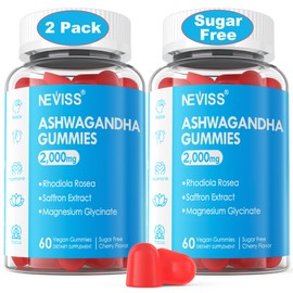 NEVISS NEVISS Ashwagandha Gummies, Magnesium Glycinate Gummies 200mg for Adults, Vitamin B6, Zinc, Rhodiola Rosea, Lemon Balm, Relaxation Support, Natural Zzz, Brain, Muscle, Stamina, Energy, Sugar Free