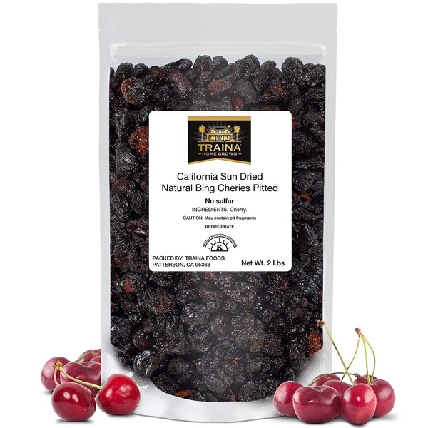 Traina Home Grown California Sun Dried Natural Pitted Cherries - No Added Sugar, Non GMO, Gluten Free, Kosher Certified, Vegan, Packed in Resealable Pouch (2 lbs)