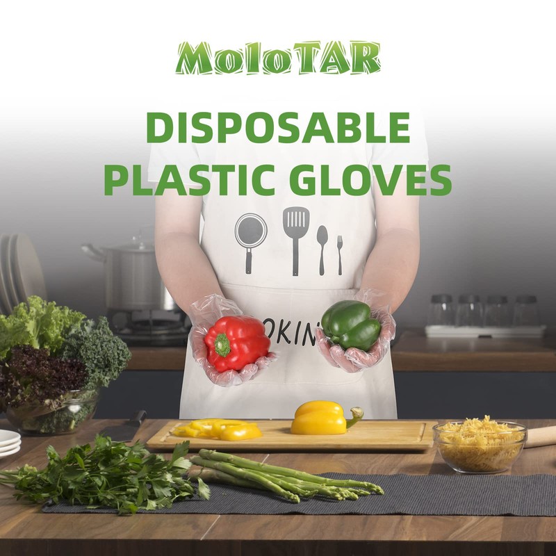 MoloTAR 100 pcs Plastic Disposable Gloves,Disposable Gloves, One Size Fits