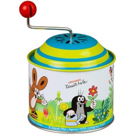 Lena tin toys 52768 - The Little Mole Music Box Approx. 10.5 x 7.5 cm, Tin Rotating Box with Melody The Spring, Metal Rotating Box for Children from 18 Months, Organ with Motif