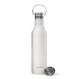 GrandTies Stainless Steel Water Bottles with 2 Lids | Slim Vacuum Insulated Cupholder Flask | Reusable Leak Proof BPA-Free Keep Cold Water bottle for School Gym Travel Sports | 21oz, Pearl White