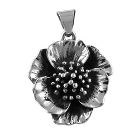 The Mexican Collection Hallmarked Poppy Flower Large 925 Sterling Silver Pendant Handmade Jewellery