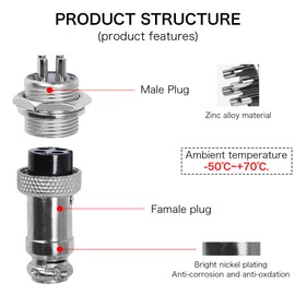 YACSEJAO GX16 Aviation Plug Socket 4 Pin 16mm GX16-4 Male Female Panel Metal Aviation Wire Connector Plug（2 Pack）