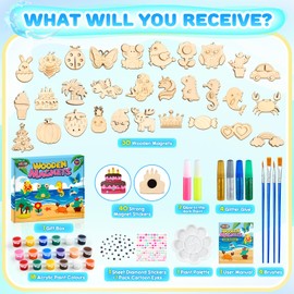 Bridokit 30 Wooden Magnet Craft Kits for Kids, Arts and Crafts for Kids age 3+, Paint Your Own Gift for Boys Girls, Glow in the Dark Fridge Magnets for Birthday Parties, Family Crafts and Presents