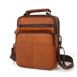 LASTOS Men's Leather Shoulder Bag, Crossbody Shoulder Bag, For Work or School Commutes, Mini, Small, Braun