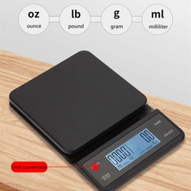 3T6B Elektronische Kaffeewaage, 3 kg/0.1 g Hochpräzise Küchenbackwaage, Tara Fuction Food Scale mit Rutschfester Matte und LCD-Timer (Weißlicht, USB-Aufladung)