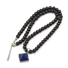 ElisaJewelryArt - Natural Pyramid Lapis Lazuli Pendant Necklace Black Onyx Beaded Necklace Genuine Gemstone Spirit Stone Clasp Closure Necklace Unisex Necklace (22, Lapis Lazuli)
