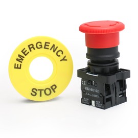 Baomain 22mm Push Button Switch 2NC N/C Red Mushroom Emergency Stop 600V 10A ZB2-BE102 (1PCS)