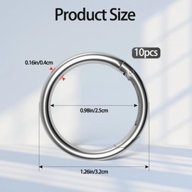 10 Pcs Metal Spring Round Carabiner Inner Diameter 1 Inch O Rings Clip Spring Ring for Keychains, Purse, Bag, Handbag (Silver)