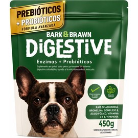 BARK & BRAWN Digestive Probióticos para Perro 450g Suplementos para Perro Enzimas Digestivas con Raíz de Achicoria, Bromelina, Papaína, Linaza y Omega 3 hasta 90 Porciones