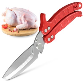 4-in-1 Kitchen Shears Heavy Duty – Sharp Seafood, Turkey Shears & Chicken Scissors with Non-Slip Metal Handle & Micro-Serrated Blades for Meat – Spring-Loaded Bone Cutting Scissors with Safety Lock