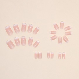 Ombre Press on Nails Medium Square Fake Nails Gradient Pink False Nails Full Cover Acrylic Glossy Glue on Nails Nude Artificial Nails Stick on Nails for Women Mainicure 24Pcs