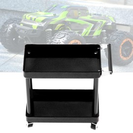 2-Tier Workshop Trolley Multipurpose Storage Trolley Mobile Workshop Open Shelf Repair Trolley Garage Repair RC Accessories for 1/8 1/10 1/12 1/16 Tight Spaces (Black)