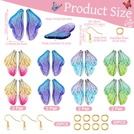 Pandahall 20Pcs Resin Butterfly Wing Charms Colorful Fairy Wing Charms Cute Animal Wing Pendants with Jump Rings Earring Hooks for Women Earring Jewelry Making