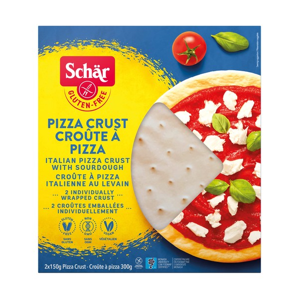 Schar Gluten Free Pizza Crusts, Non GMO and Vegan, Quick and Delicious Parbaked Pizza Crusts, Individually Wrapped Pack of 2 x 150g, White