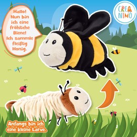 Creanino Cuddly Toy 2 in 1 I Reversible Plush Toy I Transformation and Development Reversible Plush, Creative Flip Hand Puppets Toy, Super Soft Educational Toy for Reversible - Bee