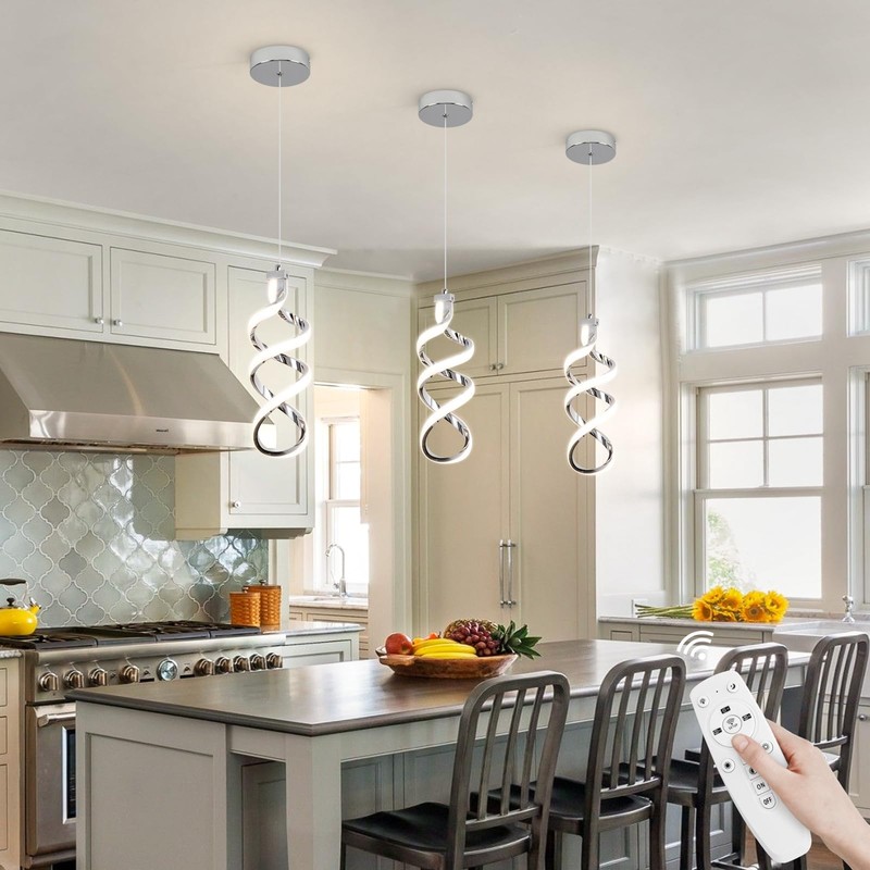 Modern Led Pendant Light Fixture, 15W Chrome Spiral Led Chandelier
