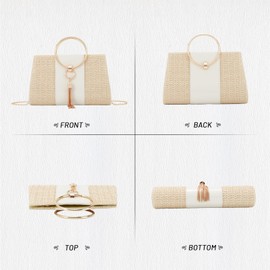 Jywmsc Straw Clutch Purses for Women Summer Beach Bags Tote Tassels Evening Bag Handbags, Khaki H