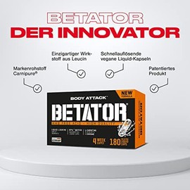 Body Attack Betator Liquid Direct - 180 Caps - HMB (Betator) + L-Carnitin (Carnipure) - Made in Germany - schnelle Aufnahme, für verbesserten Fettstoffwechsel - Vegan