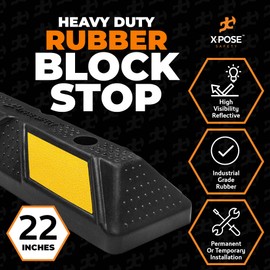 Xpose Safety Parking Stopper for Garage - 22" Heavy Duty Rubber Car, Bumper Stop for Floor, Yellow Reflective Strips, Removable Driveway, Ramp Wheel Block for Cars 2 Pack