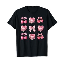 Pink Bow Cherry square Cute Valentine Pink Bow T-Shirt