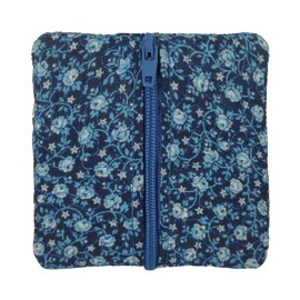 Handmade Designer Compact Zipper Pouch 100% Cotton Fabric (Blue, Floral)