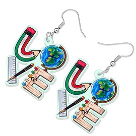 RAIDIN Acrylic Cute Rainbow Pencil Ruler Globe Chalkboards Teacher Dangle Earrings for Women Girls Colourful Teacher Recognition Jewellery Gifts for Back to School, Acrylic, No Gemstone